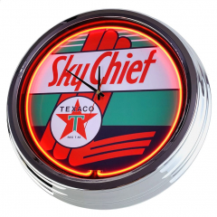 N-0642 Sky Chief Texaco Große Neon-Uhr 17" Zoll Retro Wanduhr