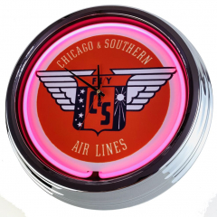 N-0647 Chicago & Southern C&S Große Neon-Uhr 17" Zoll Retro Wanduhr