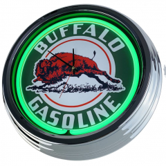 N-0655 Buffalo Gasoline Große Neon-Uhr 17" Zoll Retro Wanduhr