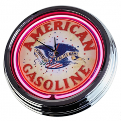 N-0659 American Gasoline Große Neon-Uhr 17" Zoll Retro Wanduhr