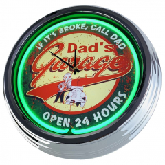N-0664 Dad´s Garage Open 24 Hours Große Neon-Uhr 17" Zoll Retro Wanduhr
