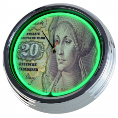 N-0672 20 Deutsche Mark Schein Große Neon-Uhr 17" Zoll Retro Wanduhr