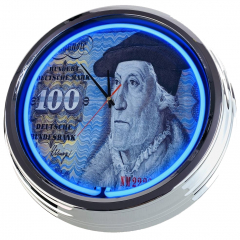 N-0674 100 Deutsche Mark Schein Große Neon-Uhr 17" Zoll Retro Wanduhr