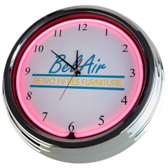 N-0677 Bel Air Retro Fifties Furniture Große Neon-Uhr 17" Zoll Retro Wanduhr