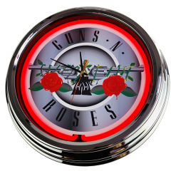 N-0251 Guns and Roses Große Neon-Uhr 17" Zoll Retro Wanduhr