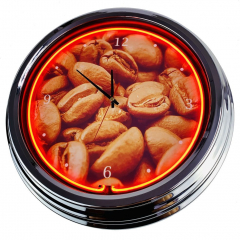 N-0304 Kaffee Bohnen Große Neon-Uhr 17" Zoll Retro Wanduhr