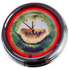 N-0286 Weißer Hai Große Neon-Uhr 17" Zoll Retro Wanduhr