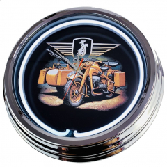 N-0281 Wehrmacht Motorrad Große Neon-Uhr 17" Zoll Retro Wanduhr