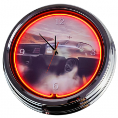 N-0280 Burning Cuda Große Neon-Uhr 17" Zoll Retro Wanduhr