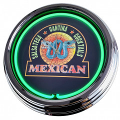 N-0278 Mexican Große Neon-Uhr 17" Zoll Retro Wanduhr