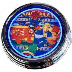 N-0503 Flipper Air Aces Vally 1975 Große Neon-Uhr 17" Zoll Retro Wanduhr