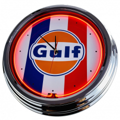 N-0313 Gulf Logo Große Neon-Uhr 17" Zoll Retro Wanduhr