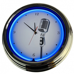 N-0308 Microphone Shure SH55 Große Neon-Uhr 17" Zoll Retro Wanduhr