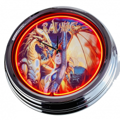 N-0530 Flipper Raven 1986 Große Neon-Uhr 17" Zoll Retro Wanduhr