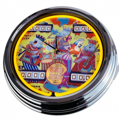 N-0551 Flipper King Rock Gottlieb 1972 Große Neon-Uhr 17" Zoll Retro Wanduhr