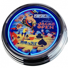 N-0552 Flipper Jacks Open Gottlieb 1977 Große Neon-Uhr 17" Zoll Retro Wanduhr