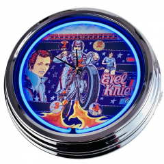 N-0558 Flipper Evil Knievel Bally 1977 Große Neon-Uhr 17" Zoll Retro Wanduhr