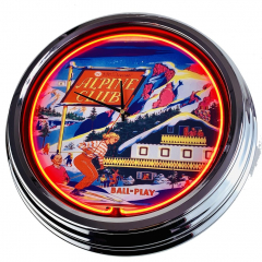N-0566 Flipper Alpine Club Williams 1965 Große Neon-Uhr 17" Zoll Retro Wanduhr
