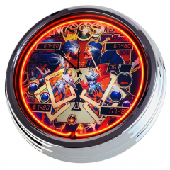 N-0726 Flipper King Of Steel Bally 1984 Große Neon-Uhr 17" Zoll Retro Wanduhr