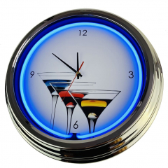 N-0307 Martini Glas Große Neon-Uhr 17" Zoll Retro Wanduhr