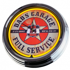 N-0326 Dads Garage Open 24 Hours Große Neon-Uhr 17" Zoll Retro Wanduhr