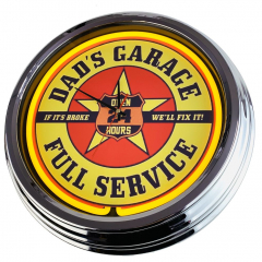 N-0340 Dad´s Garage Open 24 Hours Große Neon-Uhr 17" Zoll Retro Wanduhr