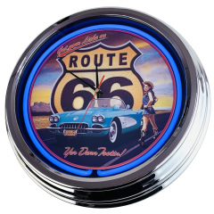 N-0348 Route 66 American Highway Große Neon-Uhr 17" Zoll Retro Wanduhr