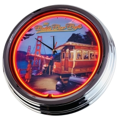 N-0356 Cable Car Cafe Große Neon-Uhr 17" Zoll Retro Wanduhr