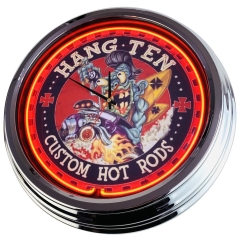 N-0367 Hot Rods Große Neon-Uhr 17" Zoll Retro Wanduhr