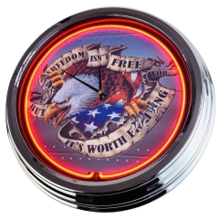 N-0371 Freedom Große Neon-Uhr 17" Zoll Retro Wanduhr