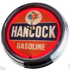 N-0375 Hancock Gasoline Große Neon-Uhr 17" Zoll Retro Wanduhr