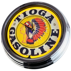N-0376 Tioga Gasoline Große Neon-Uhr 17" Zoll Retro Wanduhr