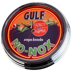 N-0379 Gulf No-Nox Große Neon-Uhr 17" Zoll Retro Wanduhr