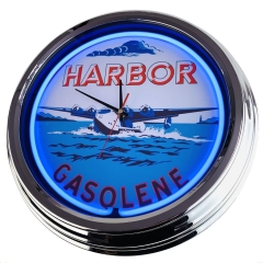 N-0382 Herbor Gasoline Große Neon-Uhr 17" Zoll Retro Wanduhr