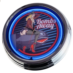 N-0386 Bombs Away Große Neon-Uhr 17" Zoll Retro Wanduhr