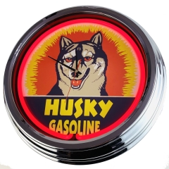 N-0388 Hustky Gasoline Große Neon-Uhr 17" Zoll Retro Wanduhr