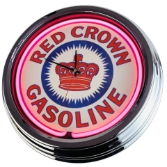 N-0391 Red Crown Gasoline Große Neon-Uhr 17" Zoll Retro Wanduhr