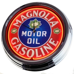 N-0394 Magnolia Gasoline Motor Oil Große Neon-Uhr 17" Zoll Retro Wanduhr