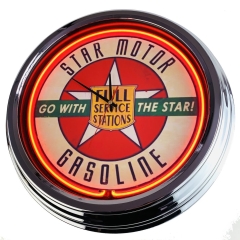 N-0398 Star Motor Gasoline Große Neon-Uhr 17" Zoll Retro Wanduhr