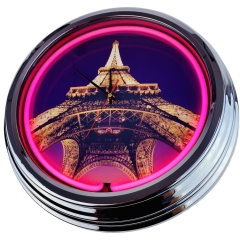 N-0400 Paris Eiffelturm Große Neon-Uhr 17" Zoll Retro Wanduhr