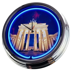 N-0404 Brandenburger Tor Große Neon-Uhr 17" Zoll Retro Wanduhr