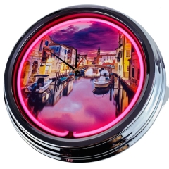 N-0405 Venedig Große Neon-Uhr 17" Zoll Retro Wanduhr