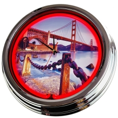 N-0407 Golden Gate Bridge Große Neon-Uhr 17" Zoll Retro Wanduhr