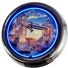 N-0408 Tower Bridge Große Neon-Uhr 17" Zoll Retro Wanduhr