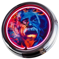N-0409 Albert Einstein Große Neon-Uhr 17" Zoll Retro Wanduhr