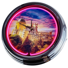 N-0411 Pena Palast Burg in Portugal Große Neon-Uhr 17" Zoll Retro Wanduhr