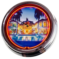 N-0412 5 Sterne Resort Traumurlaub Große Neon-Uhr 17" Zoll Retro Wanduhr