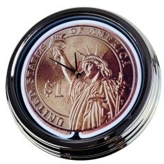 N-0413 One US Dollar $ Große Neon-Uhr 17" Zoll Retro Wanduhr