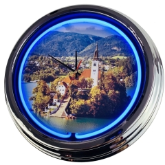 N-0416 Bled Slowenien Große Neon-Uhr 17" Zoll Retro Wanduhr