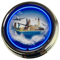 N-0418 Reisebüro Große Neon-Uhr 17" Zoll Retro Wanduhr